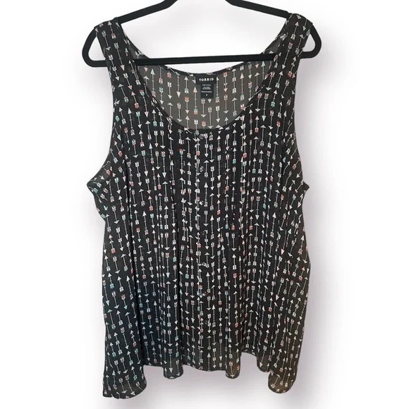 Torrid Women’s Black Sheer Arrow Print Tulip Cut Back Blouse Size 3X NWOT - Picture 5 of 8